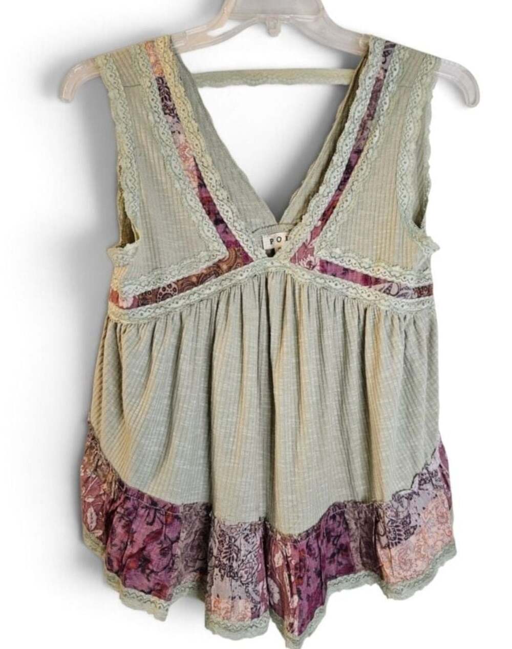 POL Ribbed Floral Lace Trim Babydoll Tank Top Size S YKT813A